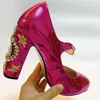 Dress Shoes Luxury Beaded Women Round Toe Rose High Platform Chunky Heel Pumps Mirror Patent Leather Ankle Strap Heels