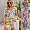 Kvinnors blusar Bohemian Casual Shirt 2023 Girls 'Style Elegant Printed Women's Sexy V-Neck Ruffle Sleeve Button Lace Up Women Top