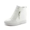 Boots 2022 New High Top Women Sneakers Autumn Winter Hidden Heel Casual Shoes Side Zip Women White Platform Wedge Rivet Shoes