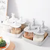 Storage Bottles Jars Kitchen Seasoning Jar Box Case Sugar Bowl Cartoon Rabbit Mouse Spoon Cover Animal Condiment Bottle Combination Set 230625