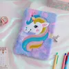 Anteckningar Cartoon Unicorn Söt plysch anteckningsbok med Lock Secret lämplig för barn och flickor Gift Diary Agenda Planner Organisera 230626