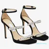 2023 Bing Sandals Shoes Women Crystal Strappy Heels Square-Toe Design Lady Sandalias Party Wedding Dress EU35-43