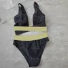 Bikini da donna firmati Costumi da bagno neri con scollo profondo Costumi da bagno sexy spaccati Costumi da bagno alla moda per piscina Spa Slip per reggiseno da vacanza al mare