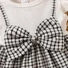 FOCUSNORM 2-teiliges Baby-Sommerkleid, niedliches Kleid, 0–3 Jahre, Ärmel, kariert, Patchwork, mit großer Schleife, A-Linien-Stirnband