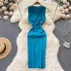 Casual Dresses Sleeveless Elastic Knit Bodycon Wrap Dress Criss-cross V Neck Fashion Party Elegant Vestidos Chic Summer Sexy Tight Women