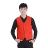 Men's Vests Work Uniform Pockets Unisex Waistcoat Slim Fit Solid Color Cashier