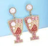 Dangle Earrings Pink Crystal Pearls Goblet Wine Glass Drop For Women Girls Carnival Party Cocktail Statement Jewelry