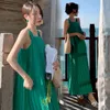 Dresses Suspenders Pleated Long Dress Women Summer Sleeveless Fashion Solid Loose Casual Sexy Backless Aline Dress Female Sundress