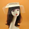 Bérets élégant casque de mariée avec voile Jazz Fascinator chapeau accessoires de cheveux de mariage Po pilulier fête Fedora Chic