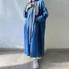 Vêtements ethniques One Piece Kimono Cardigan Femmes Musulman Maxi Robe Dubaï Turquie Ouvert Abaya Eid Ramadan Islam Robe Robe De Soirée Jalabiya Ceinture