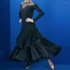 Stage Wear Ballroom Dance Competition Dresses Adult Performance Costume V-shaped Neck Back Waltz Dress Tango Long Sleeve BI008