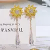 أقراط التدوير Senyu Flower مع Dewdrop Zirconia Crystal Drop الفاخرة الذهب المجوهرات المرأة الحديثة الرائعة