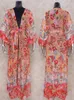 Klänningar 2023 Bohemian Floral Printed Front Open Summer Women Beach Wear Wrap Dress Chiffon Tunic Sexy Sarongs Robe de Plaage Pareo Q751