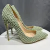 12Cm WomenS High Heels WithTassels And Tassels Green Old Cloth High Heels Fashion Design Sexy Size 33-45