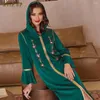 Ethnic Clothing Muslim Fashion Jilbab Jellaba Femme Dark Green Flare Sleeve Front Split Aristocratic Gown Dubai Party Banquet Rhinestone