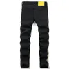 Patchs imprimés déchirés noirs Jeans pour hommes Automne Punk Pantalon taille moyenne Slim-Fit Stretch Streetwear