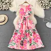 Casual Dresses High Quality Runway Summer Floral Flower Print Women's Clothes Tank Vest Party Maxi Evening Dress Femmes Vestido Robe