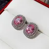 Brincos pendentes luxuosos rosa CZ em forma oval acessórios femininos para festas joias delicadas