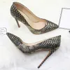 New Sexy Blue High Heels Women Pointed Toe Female Shoes For Ladies Snakeskin Leather Ladies Stiletto Bridal Vintage Pumps D039A