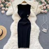 Casual Dresses Sleeveless Elastic Knit Bodycon Wrap Dress Criss-cross V Neck Fashion Party Elegant Vestidos Chic Summer Sexy Tight Women