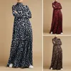 Ethnic Clothing Abaya For Muslim Women High Neck Long Sleeve Sun Group Dubai Dress Loose Elegant Leopard Casual Kaftan Gown