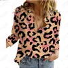 Damenblusen Frühlings-Damen-Langarmshirt mit buntem Leopardenmuster, 3D-Polokragenknopf, personalisiertes, lässiges Pendler-Top