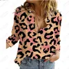 Camicette da donna Camicia a maniche lunghe da donna primaverile con colletto a polo 3D con stampa leopardata colorata Top per pendolari casual personalizzato