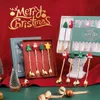 Nowy 4pc/zestaw świątecznych łyżki na zastawie stołowe z pudełkiem prezentowym Santa Hat Xmas Tree Spoon Fork Cutlery Set Dekoracja przyjęcia