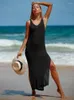 Roupa de banho feminina sexy malha colete de praia vestido transparente longo encobrimento maiô feminino biquíni sarongue