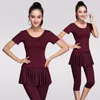 Vêtements de scène robe de danse latine costume jupe chemise adulte femme pantalon de pratique été ventre vêtements mince manches longues noir