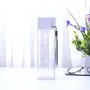 16oz Plastic Square Water Bottles Transparent Matte Summer Travel Outdoor Sports Water Bottle with Lid