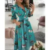 2023 Spring/Summer Fashion Kort ärm V-ringning tryckt höft Wrap Women's Clothing Dresses Modeller Kvinna Maxi klänning Långärmar