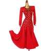 Stage Wear Sexy Ballroom Dance Dress Wave Dot Prestazioni da donna Manica lunga Red Modern Waltz Costumi di danza