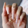 Unhas Postiças Lindas Baby Boomer Ombre Long Coffin unhas postiças Presente Luxo Crystal Galore Caixa Falsa Press on Ballet 230626