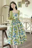 Casual Dresses 2023 Fashion Women's Clothing Floral Sling Beach Long Dress Green Sunscreen Outer Shirt Two-Piece