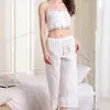 Conjunto de Pijama de Verão Feminino Roupa de Dormir Sexy Lace Cami Crop Top Shorts Ternos Seda Cetim Pijamas 2023 Roupas para Casa 2 Peças