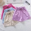 Shorts varje baby flickor shorts elastisk midja fast färg korta byxor barn brett ben casual byxor sommar barn kläder för 2-12y 230625