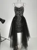 Robes décontractées Femmes Sexy Designer Paillettes Diamants Sans Manches Dentelle Robe Moulante 2023 High Street Celebrity Soirée Robe