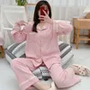 Women's Sleepwear Spring Sleep Suit Women Pink Cotton Pajamas 2pcs Set Nighties Wear Turn-down-collar Pijama Home Nightwear