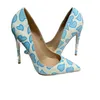 Blue/Red/Green Heart-Shaped Printed High Heels Women Pumps Party Shoes Nightclubs 12Cm Female Girls Shoes Size 43 44 45