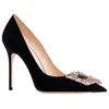 2023 nuove donne in pelle nera con strass pompe in pelle scamosciata scarpe con tacco alto scarpe da ufficio moda stiletto scarpe da donna per feste 8cm 10cm43