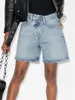 Frauen Shorts Frauen Hohe Taille Gerade Denim 2023 Sommer Asymmetrische Schräge Knopfleiste Weibliche Blaue Kurze Hosen Jeans