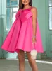 Jurken schattige vrouwen roze prom feestjurk oversized puffy tank mini -jurk met grote boog lieverd jurk verjaardags thuiskomst jurken kort