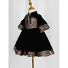 Fille robes enfants velours genou-longueur robe de soirée haut col rond gland nœud Performance enfants exquis première Communion robe