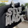 Подвески Iced Out Bling Full 5A Циркон Письмо Самодельный Кулон Ожерелье Прямоугольник CZ Курсив Шарм Мужская Мода Хип-Хоп Ювелирные Изделия 230626