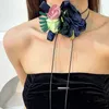 女性用の大きな花のアンクレット/チョーカーネックレスがある長いロープチェーンレッグレディースのエレガントな足首ブレスレット夏のハイヒールシューズアクセサリー