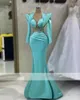 Elegant Blauw Moslim Zeemeermin Avondjurken 2023 Sheer Mesh Kristallen Parels Kralen Prom Ocn Jurken 322