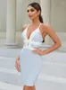 Casual Dresses Sexig Deep V Neck Sleeveless Bandage Dress Women Sky Blue Sling Patchwork Backless BodyCon Mini Club Party Evening Outfits