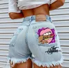 Womens Shorts Selling Denim Personality Mouth Bite Finger Printing Fashion Hole Pants Women 230625