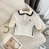 Fashion Weave Tees Women Knitted T Shirt Lapel Neck Knits Top Short Sleeve Knitwear Casual Style Tee